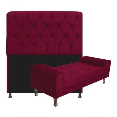 Kit Cabeceira Lady E Recamier Félix 140 Cm Casal Suede Rosê - Amarena Móveis Bordô Suede