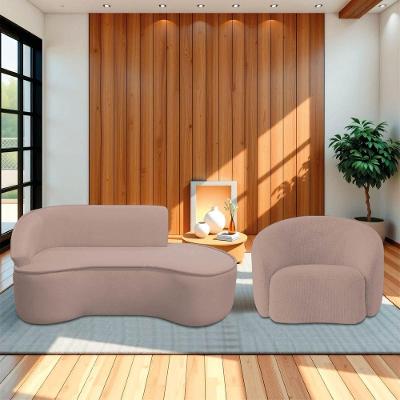 Kit Divã Recamier Orgânico Marrocos 160cm Lado Direito E 1 Poltronas Amore Linho Rosê