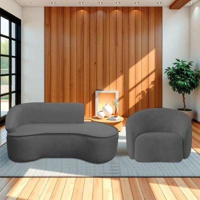 Kit Divã Recamier Orgânico Marrocos 160cm Lado Direito E 1 Poltronas Amore Linho Cinza Escuro Tca 958