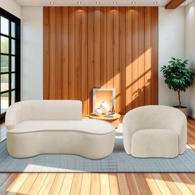 Kit Divã Recamier Orgânico Marrocos 160cm Lado Direito E 1 Poltronas Amore Bouclé Bege