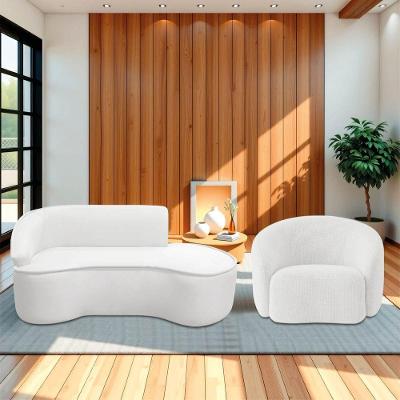 Kit Divã Recamier Orgânico Marrocos 160cm Lado Direito E 1 Poltronas Amore Bouclé Branco