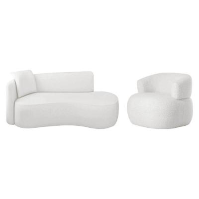 Kit Divã Recamier 150cm E Poltrona Luxo Suíça Lado Direito Bouclé Branco