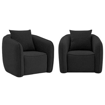 Kit 02 Poltronas Decorativas Sala De Estar Recepção Florença Linho - Amarena Móveis Preto