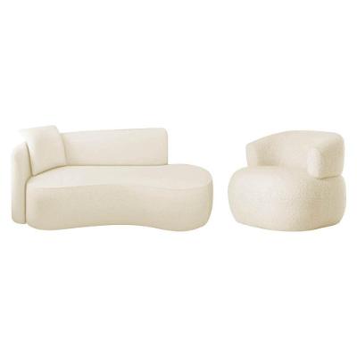 Kit Divã Recamier 180cm E Poltrona Luxo Suíça Lado Direito Bouclé Bege