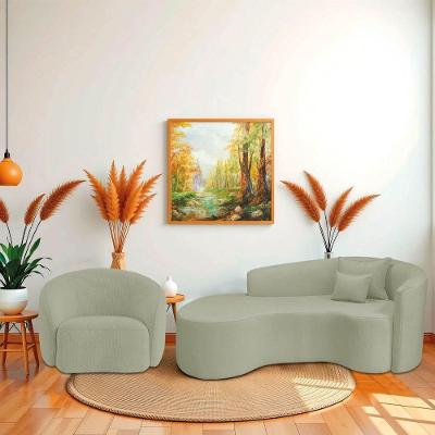 Kit Recamier Curvo Sala De Estar Inglaterra 180cm Lado Esquerdo E Poltrona Orgânica Luxo Amore Bouclé Verde Oliva