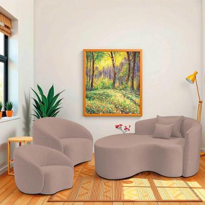 Kit Recamier Curvo Sala De Estar Inglaterra 150cm Lado Esquerdo E 2 Poltronas Orgânica Luxo Amore Linho Rosê