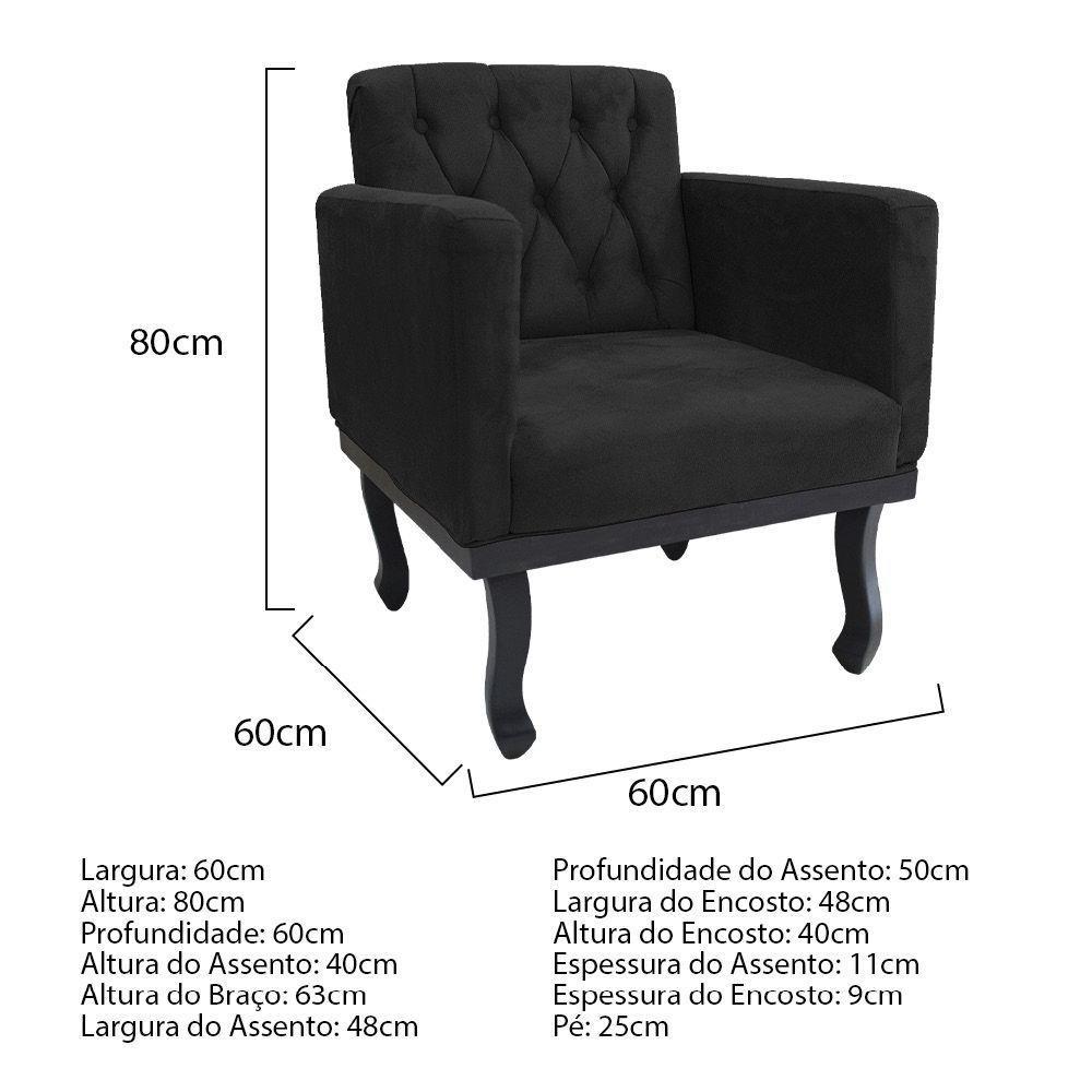 Kit Diva Recamier Azura 160cm Lado Esquerdo e 02 Poltronas Classic Suede Preto - 3
