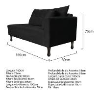 Kit Diva Recamier Azura 160cm Lado Esquerdo e 02 Poltronas Classic Suede Preto