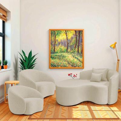 Kit Recamier Curvo Sala De Estar Inglaterra 150cm Lado Esquerdo E 2 Poltronas Orgânica Luxo Amore Bouclé Bege