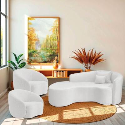 Kit Recamier Curvo Sala De Estar Inglaterra 180cm Lado Esquerdo E 2 Poltronas Orgânica Luxo Amore Bouclé Branco