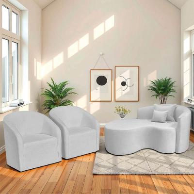 Kit Recamier Curvo Sala De Estar Inglaterra 150cm Lado Esquerdo E 2 Poltronas Orgânica Luxo Luiza Max Bouclé Branco