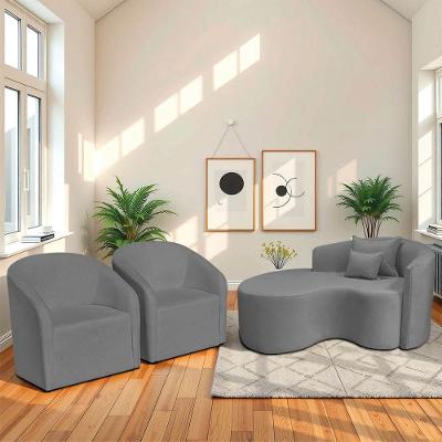 Kit Recamier Curvo Sala De Estar Inglaterra 150cm Lado Esquerdo E 2 Poltronas Orgânica Luxo Luiza Max Bouclé Cinza