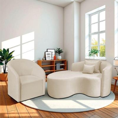 Kit Recamier Curvo Sala De Estar Inglaterra 150cm Lado Esquerdo E Poltrona Orgânica Luxo Luiza Max Bouclé Bege