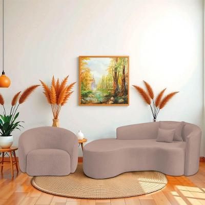 Kit Recamier Curvo Sala De Estar Inglaterra 200cm Lado Esquerdo Poltrona Orgânica Luxo Amore Linho Rosê