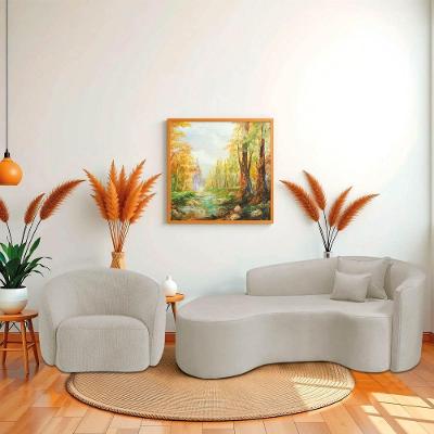 Kit Recamier Curvo Sala De Estar Inglaterra 200cm Lado Esquerdo Poltrona Orgânica Luxo Amore Linho Bege