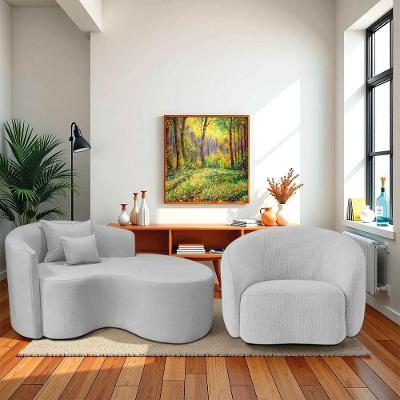 Kit Recamier Curvo Sala De Estar Inglaterra 150cm Lado Direito E Poltrona Orgânica Luxo Amore Linho Cinza Claro