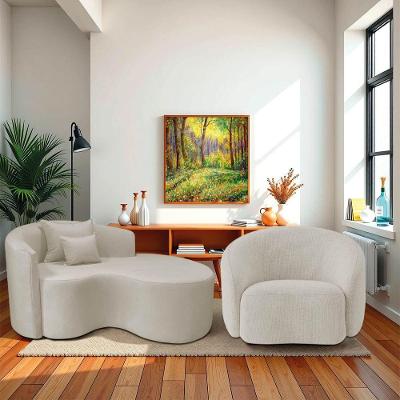 Kit Recamier Curvo Sala De Estar Inglaterra 150cm Lado Direito E Poltrona Orgânica Luxo Amore Linho Bege