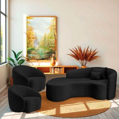 Kit Recamier Curvo Sala De Estar Inglaterra 200cm Lado Direito E 2 Poltronas Orgânica Luxo Amore Linho Preto