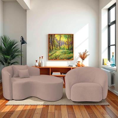 Kit Recamier Curvo Sala De Estar Inglaterra 150cm Lado Direito E Poltrona Orgânica Luxo Amore Linho Rosê