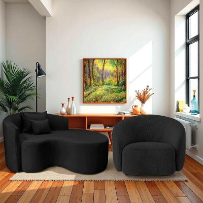 Kit Recamier Curvo Sala De Estar Inglaterra 150cm Lado Direito E Poltrona Orgânica Luxo Amore Linho Preto