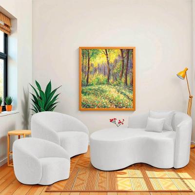 Kit Recamier Curvo Sala De Estar Inglaterra 150cm Lado Esquerdo E 2 Poltronas Orgânica Luxo Amore Bouclé Branco
