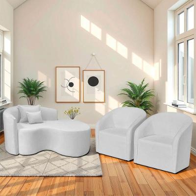 Kit Recamier Curvo Sala De Estar Inglaterra 150cm Lado Direito E 2 Poltronas Orgânica Luxo Luiza Max Bouclé Branco