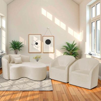 Kit Recamier Curvo Sala De Estar Inglaterra 150cm Lado Direito E 2 Poltronas Orgânica Luxo Luiza Max Bouclé Bege