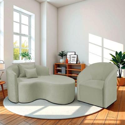 Kit Recamier Curvo Sala De Estar Inglaterra 150cm Lado Direito E Poltrona Orgânica Luxo Luiza Max Bouclé Verde