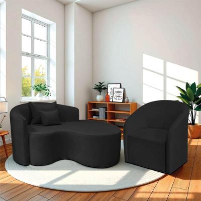 Kit Recamier Curvo Sala De Estar Inglaterra 150cm Lado Direito E Poltrona Orgânica Luxo Luiza Max Bouclé Preto