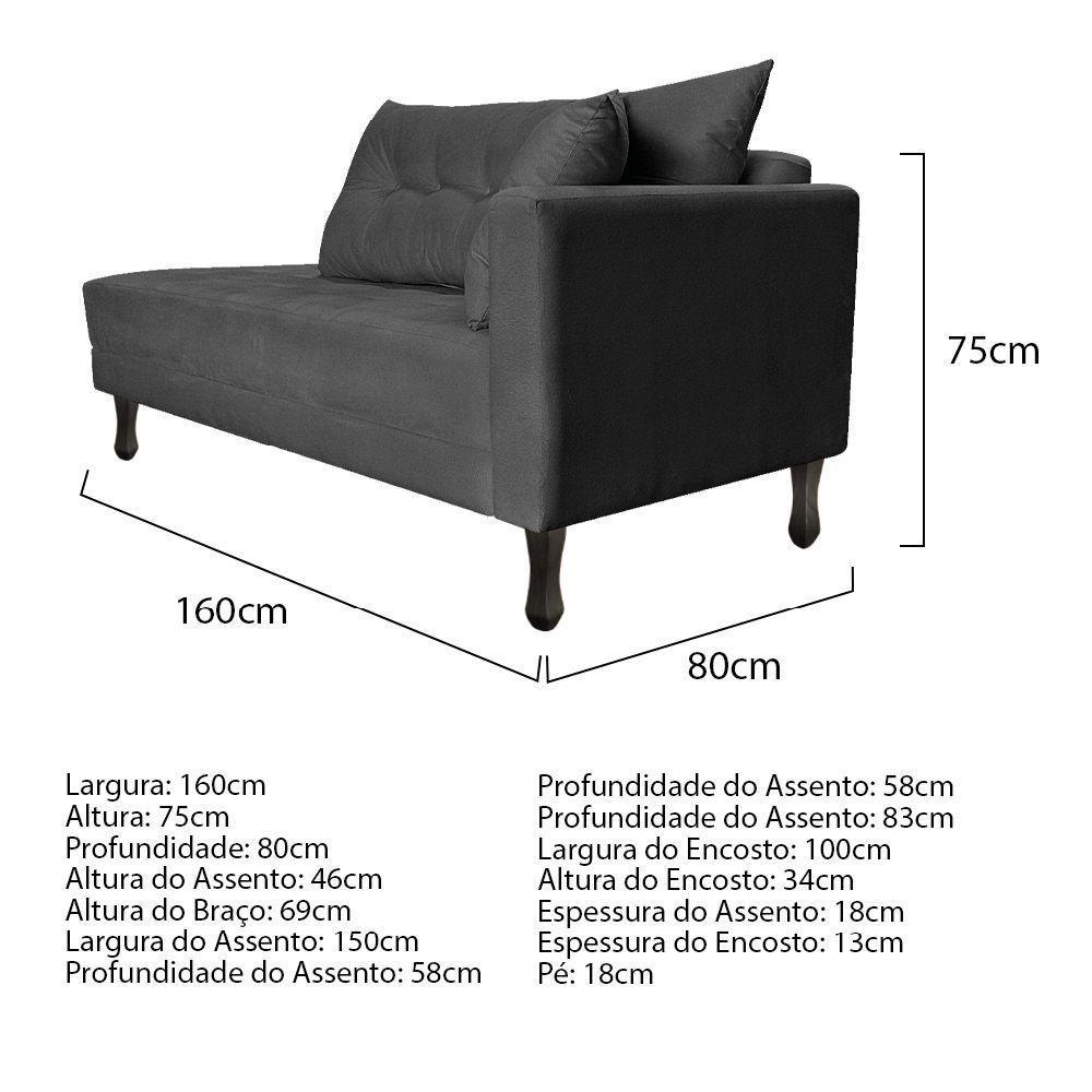 Kit Diva Recamier Azura 160cm Lado Esquerdo e 02 Poltronas Classic Linho Cinza escuro - 4