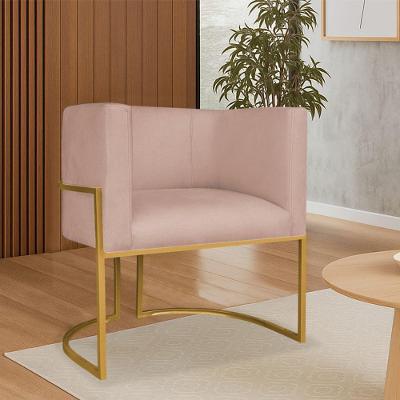 Poltrona Dália Luxo Moderna Estofada Design Sofisticado Com Base De Ferro Dourado Suede Rosê