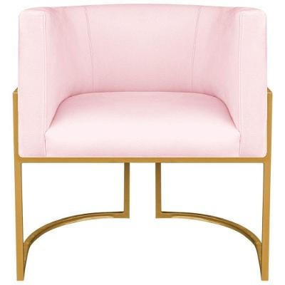 Kit 2 Poltronas Dália Luxo Moderna Estofada Design Sofisticado Com Base De Ferro Dourado Suede Rosa Bebê