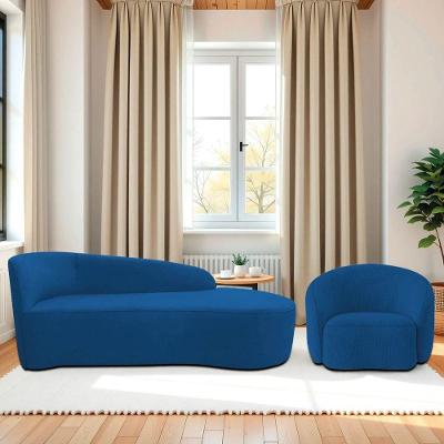 Kit Divã Recamier Orgânico França 160cm Lado Direito E Poltrona Amore Linho Azul Royal