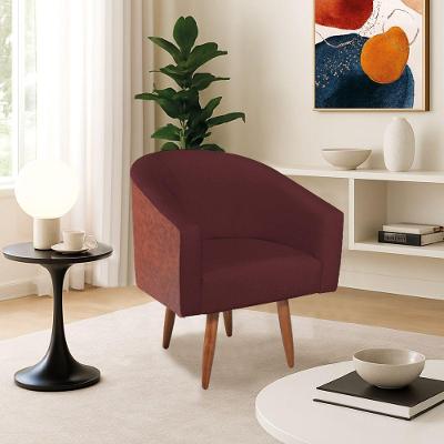 Poltrona Jade Decorativa Moderna Sala De Estar Quarto Escritório Conforto Corano Nozes E Suede Pés Palito Bordô