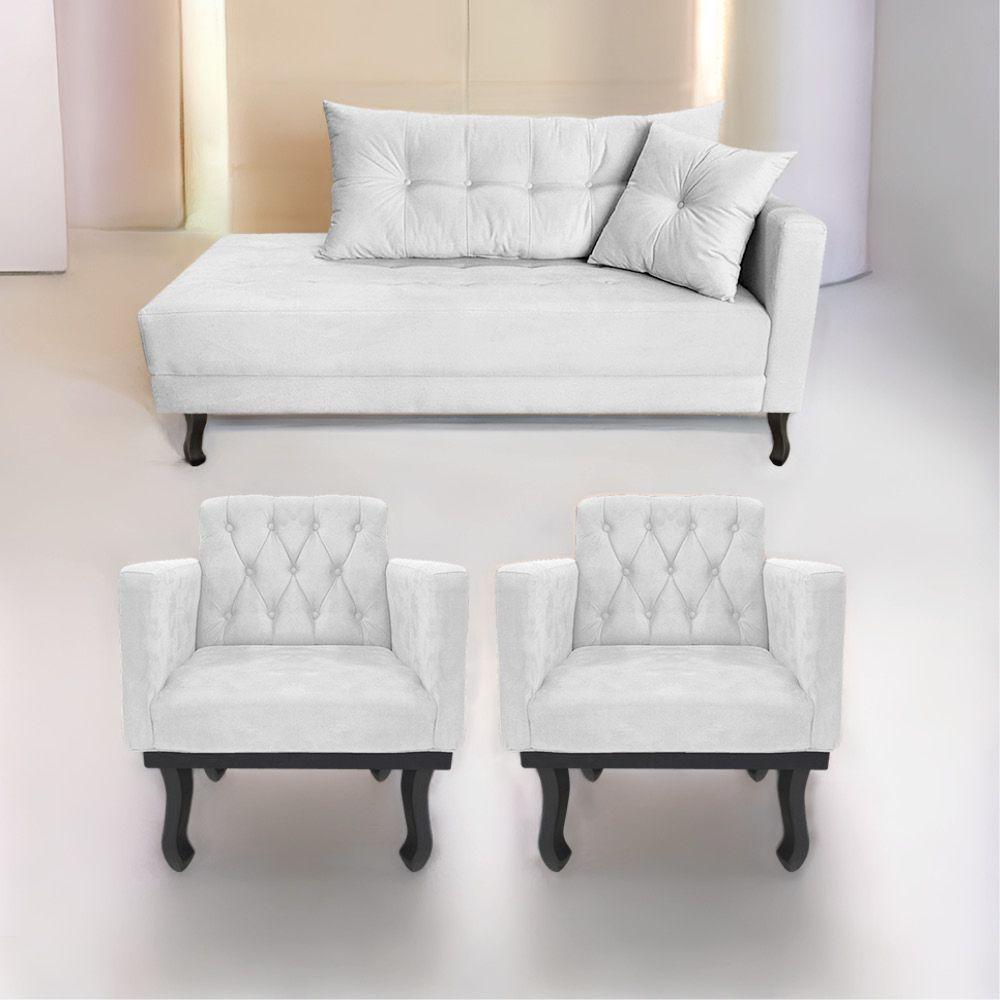 Kit Diva Recamier Azura 160cm Lado Esquerdo e 02 Poltronas Classic Suede Branco - 1