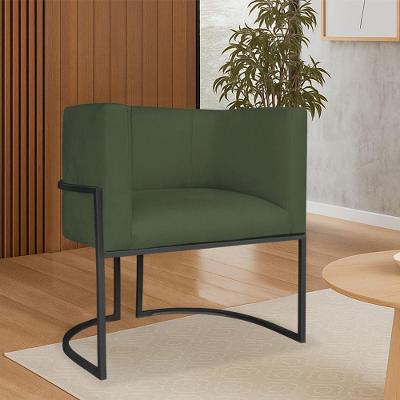 Poltrona Dália Luxo Moderna Estofada Design Sofisticado Com Base De Ferro Preto Linho Verde