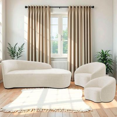 Kit Divã Recamier Orgânico França 140cm Lado Direito E 2 Poltronas Amore Bouclé Bege