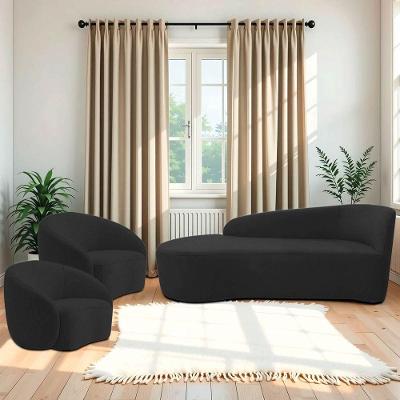 Kit Divã Recamier Orgânico França 140cm Lado Esquerdo E 2 Poltronas Amore Bouclé Preto