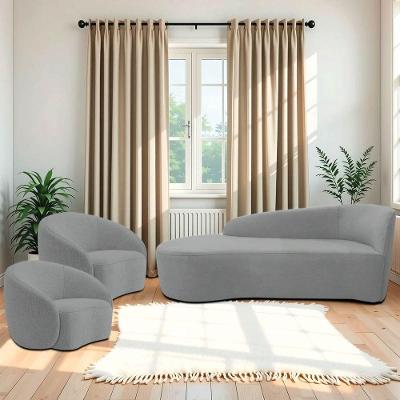 Kit Divã Recamier Orgânico França 140cm Lado Esquerdo E 2 Poltronas Amore Bouclé Cinza