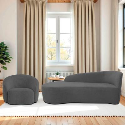 Kit Divã Recamier Orgânico França 140cm Lado Esquerdo E Poltrona Amore Linho Cinza Escuro