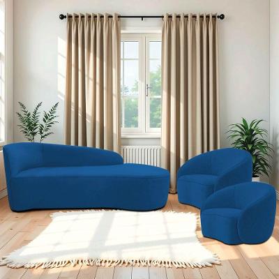 Kit Divã Recamier Orgânico França 140cm Lado Direito E 2 Poltronas Amore Linho Azul Royal