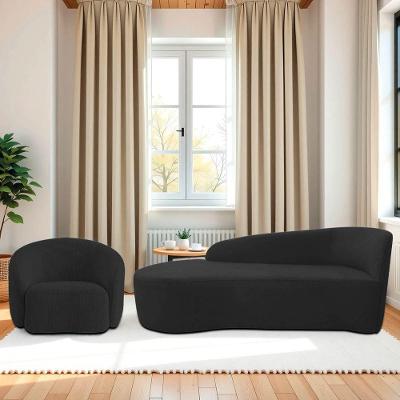 Kit Divã Recamier Orgânico França 140cm Lado Esquerdo E Poltrona Amore Bouclé Preto