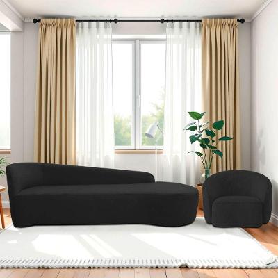 Kit Divã Recamier Orgânico França 180cm Lado Direito E Poltrona Amore Bouclé Preto