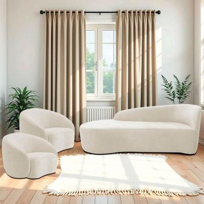 Kit Divã Recamier Orgânico França 160cm Lado Esquerdo E 2 Poltronas Amore Bouclé Bege