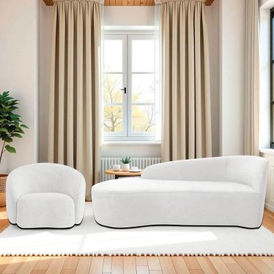 Kit Divã Recamier Orgânico França 160cm Lado Esquerdo E Poltrona Amore Bouclé Branco