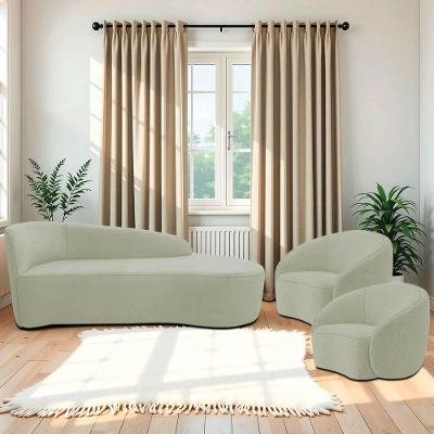Kit Divã Recamier Orgânico França 140cm Lado Direito E 2 Poltronas Amore Bouclé Verde Oliva