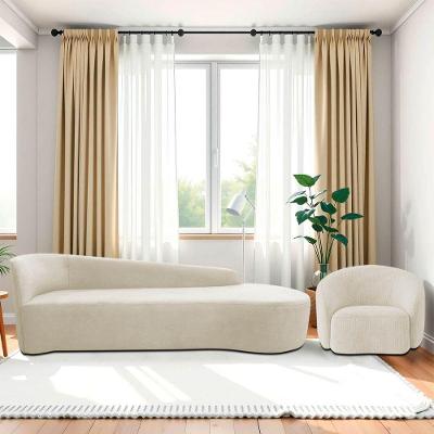 Kit Divã Recamier Orgânico França 200cm Lado Direito E Poltrona Amore Bouclé Bege