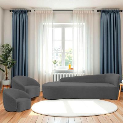 Kit Divã Recamier Orgânico França 220cm Lado Esquerdo E 2 Poltronas Amore Linho Cinza Escuro