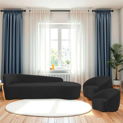 Kit Divã Recamier Orgânico França 200cm Lado Direito E 2 Poltronas Amore Bouclé Preto