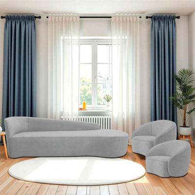 Kit Divã Recamier Orgânico França 200cm Lado Direito E 2 Poltronas Amore Linho Cinza Claro